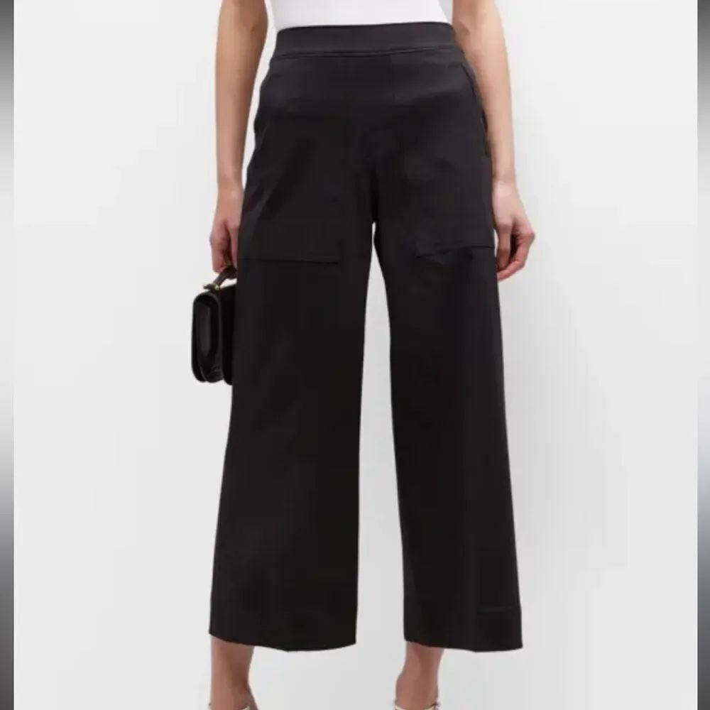 NWT Spanx On The Go Cropped Wide Leg Cotton Pants Black Size Large Petite